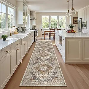 Runner Rugs for Hallway 2x10 Long Washable Non-Slip Hallway Runner Rug Low-Pile Stair Kitchen Runner Throw Carpet for Entrance Living Dining Laundry Room (Turmeric/Grey, 2 x 10)